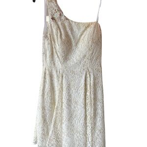 Sequin Hearts Ivory Lace One-Shoulder Dress